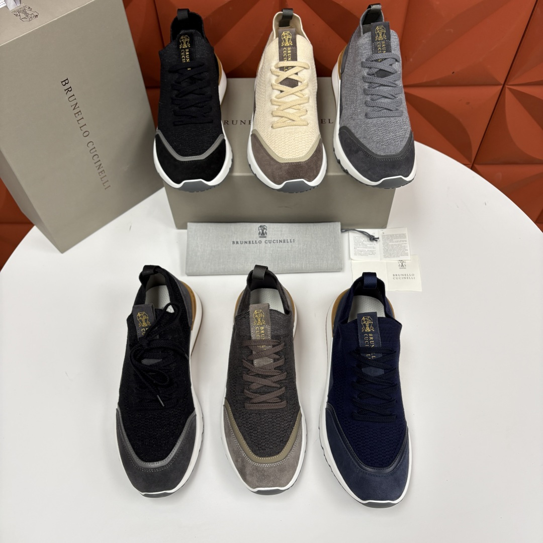💋💍BC新品 Brunello Cucinell* 混色针织拼接绒面低帮运动鞋 官方 9,600 采用高