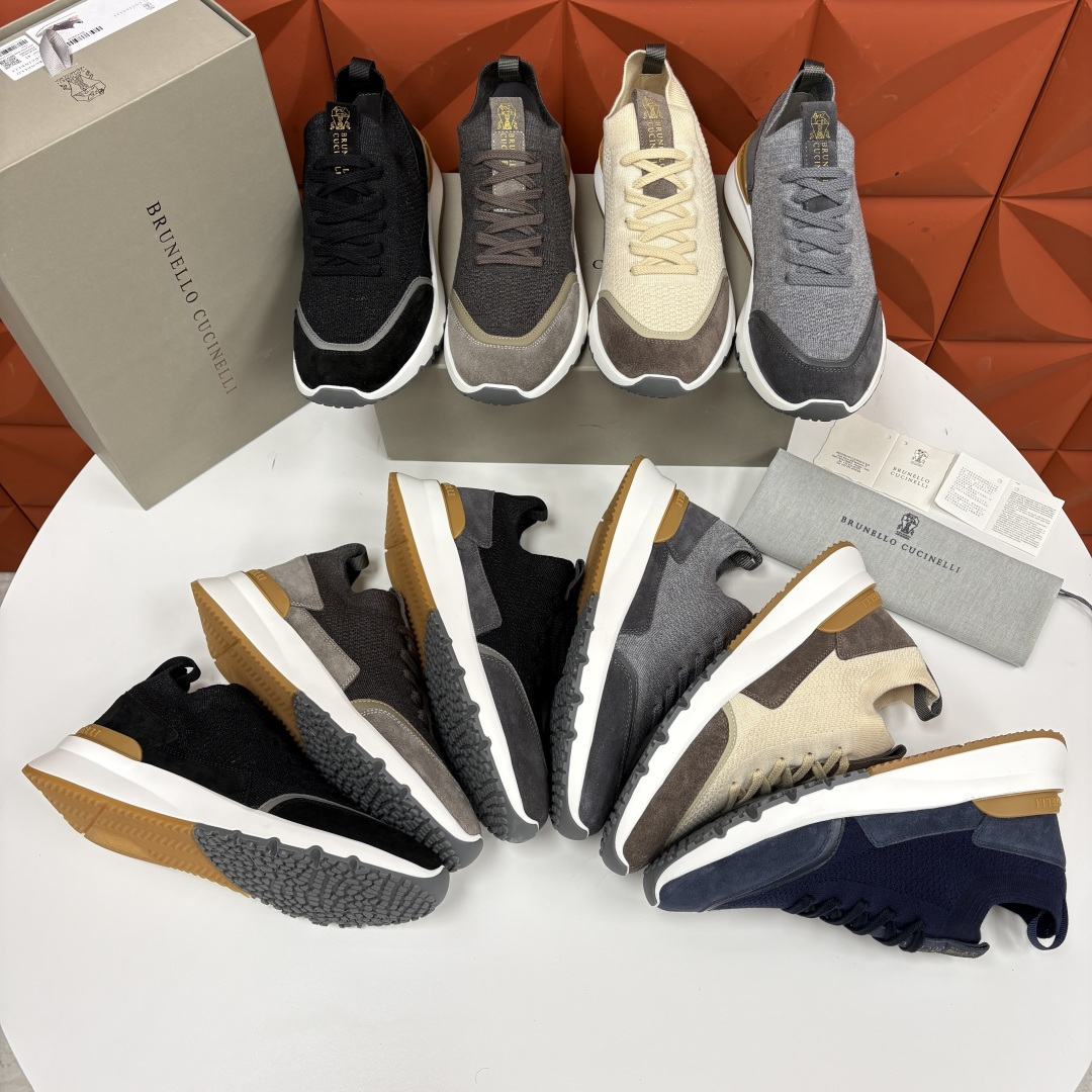 💋💍BC新品 Brunello Cucinell* 混色针织拼接绒面低帮运动鞋 官方 9,600 采用高