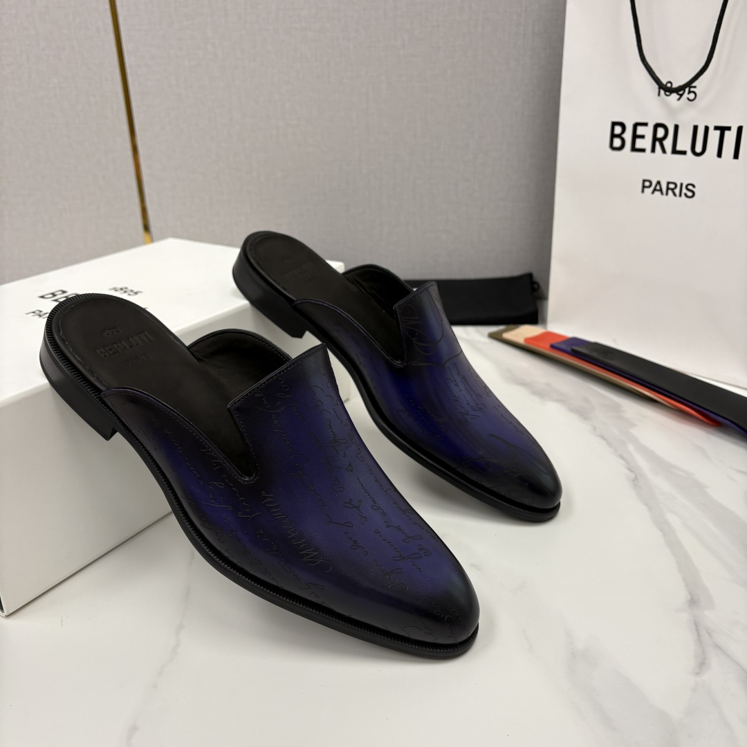 💋💍Berlut* 布鲁提 官网热卖新款 Cyrus Scritto 图纹皮革拖鞋 官方 13,800 
