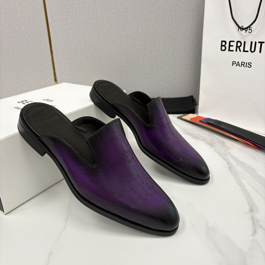 💋💍Berlut* 布鲁提 官网热卖新款 Cyrus Scritto 图纹皮革拖鞋 官方 13,800 