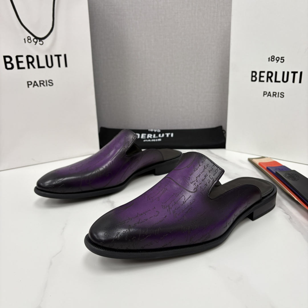 💋💍Berlut* 布鲁提 官网热卖新款 Cyrus Scritto 图纹皮革拖鞋 官方 13,800 