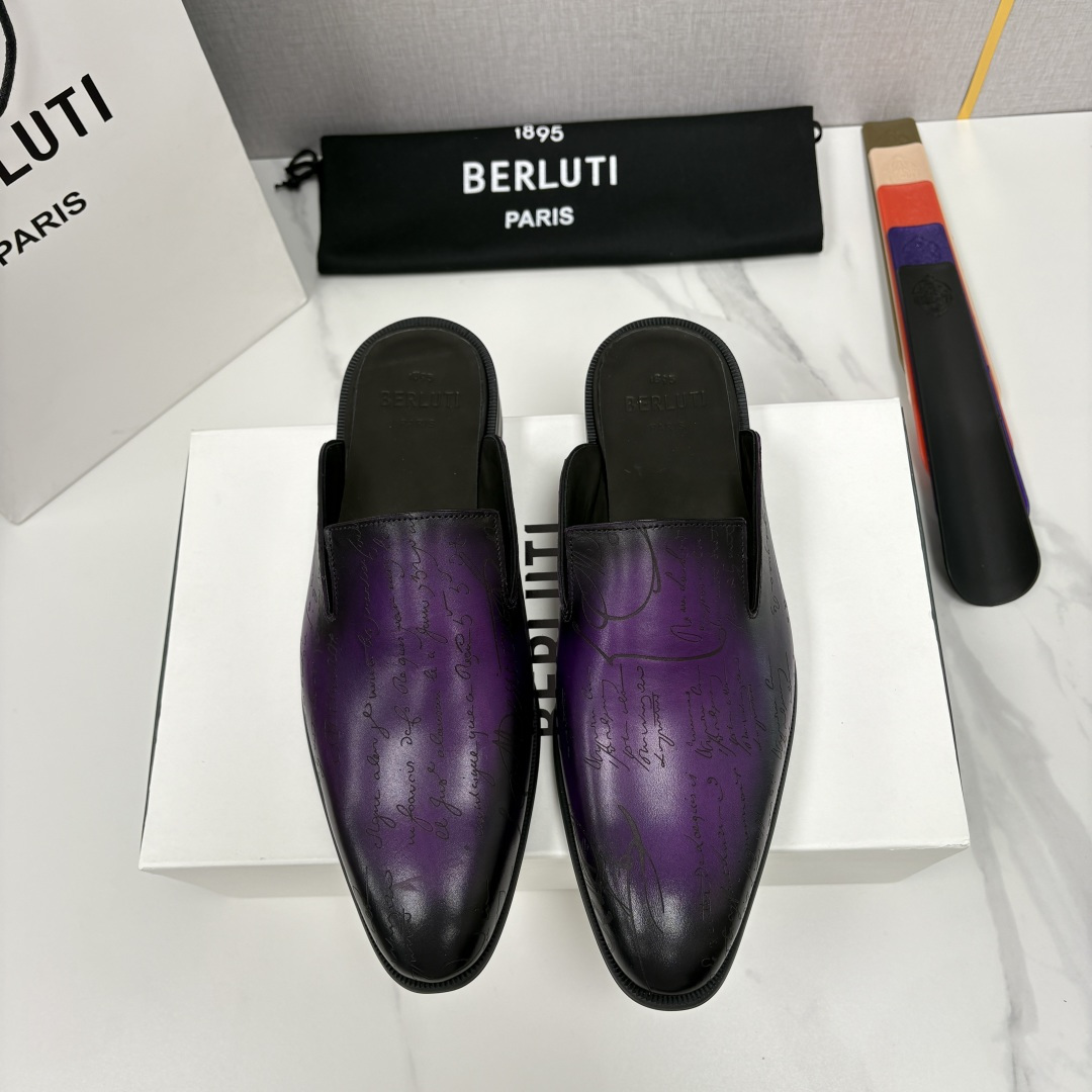 💋💍Berlut* 布鲁提 官网热卖新款 Cyrus Scritto 图纹皮革拖鞋 官方 13,800 