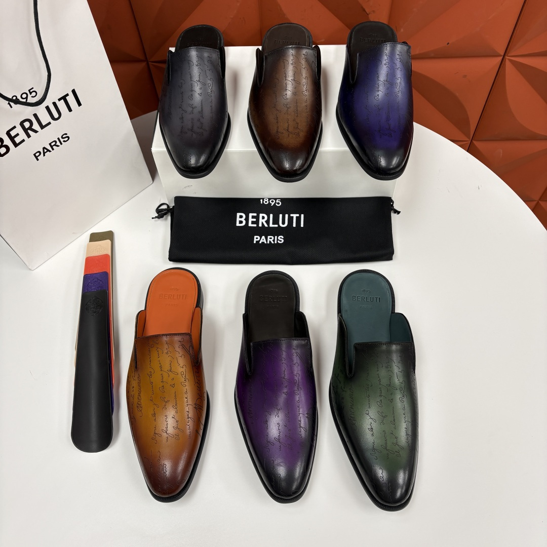 💋💍Berlut* 布鲁提 官网热卖新款 Cyrus Scritto 图纹皮革拖鞋 官方 13,800 