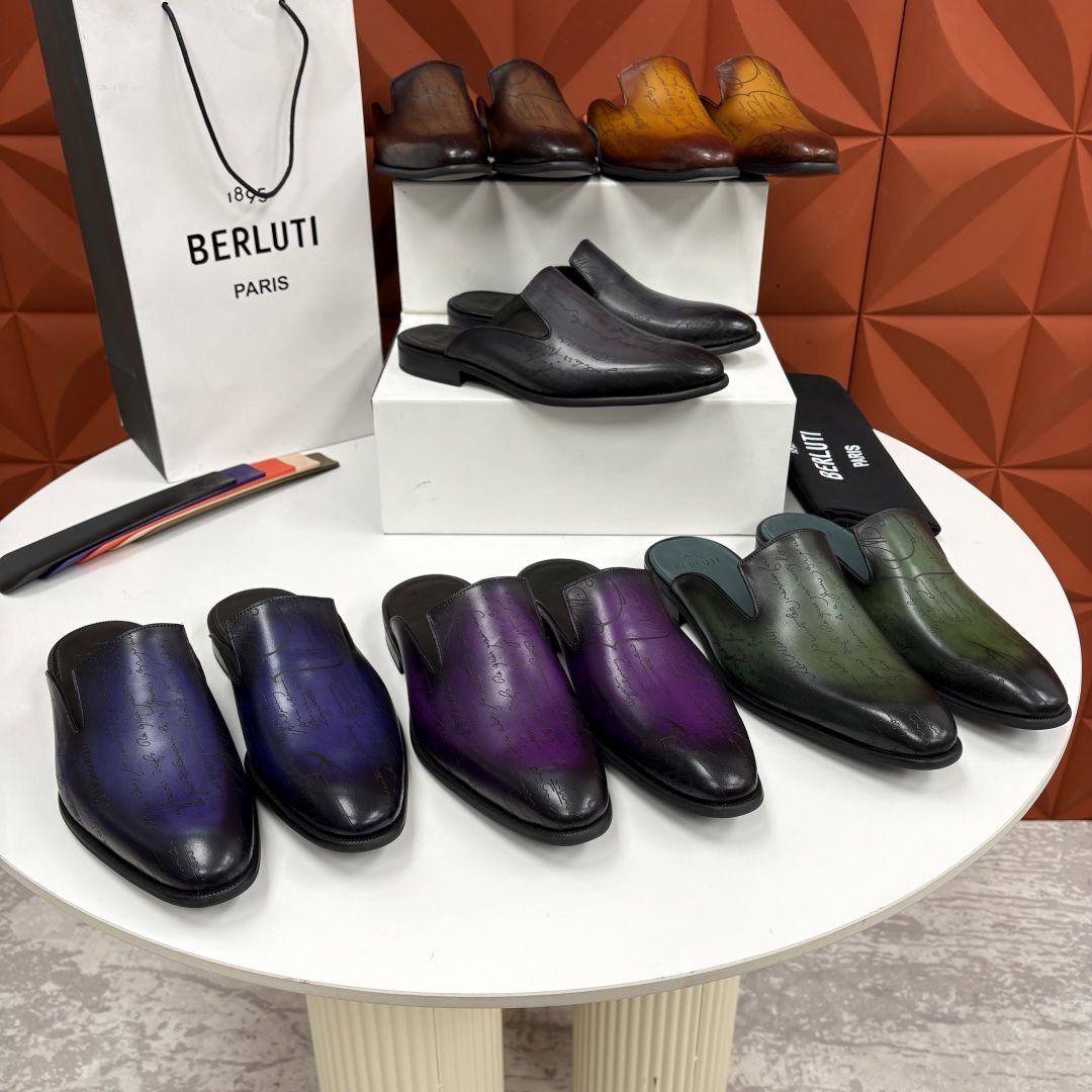 💋💍Berlut* 布鲁提 官网热卖新款 Cyrus Scritto 图纹皮革拖鞋 官方 13,800 