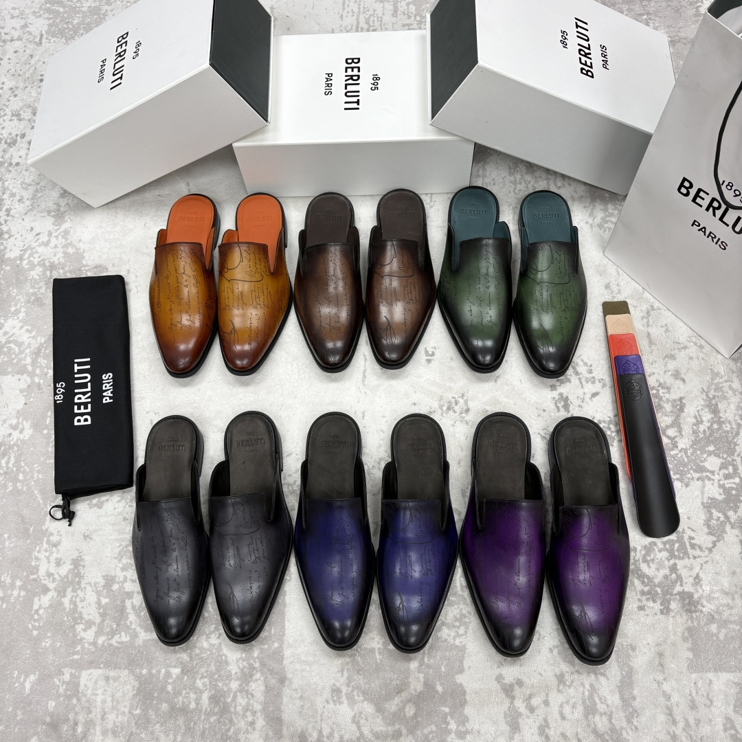 💋💍Berlut* 布鲁提 官网热卖新款 Cyrus Scritto 图纹皮革拖鞋 官方 13,800 