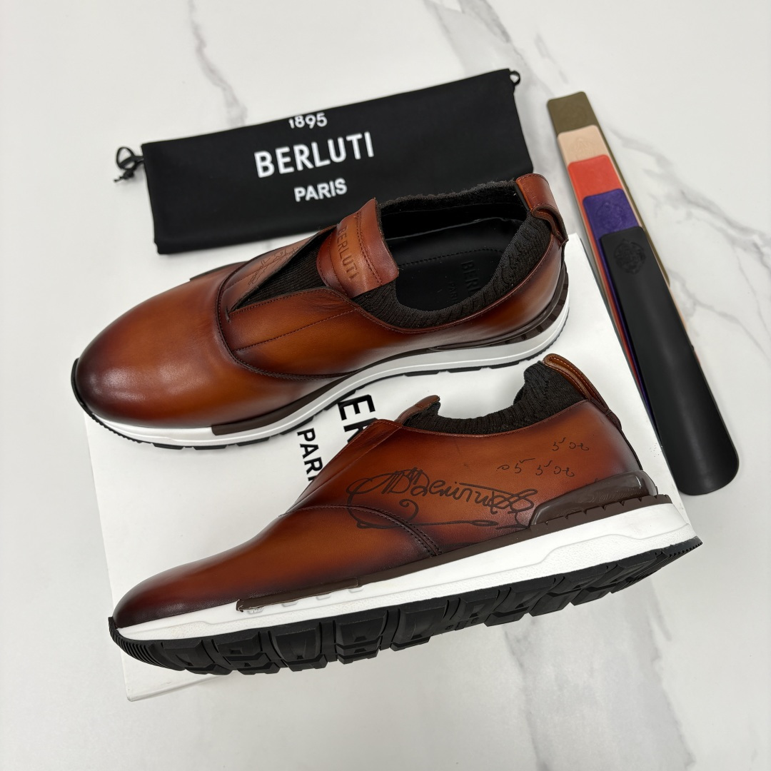 💋💍Berlut* 布鲁提 升级版第四代私模大底 Fast Track皮革运动鞋 官方 16700 最新