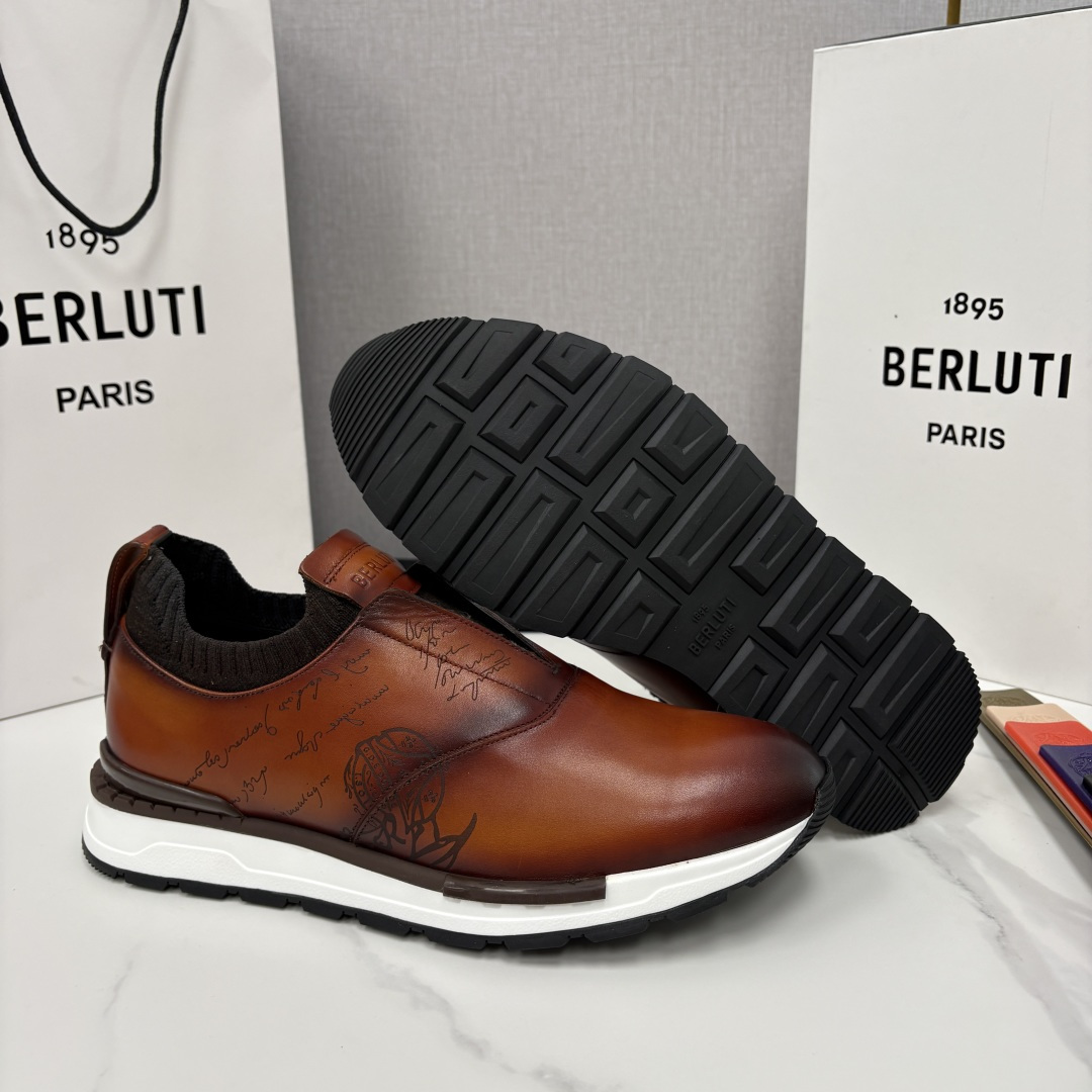 💋💍Berlut* 布鲁提 升级版第四代私模大底 Fast Track皮革运动鞋 官方 16700 最新