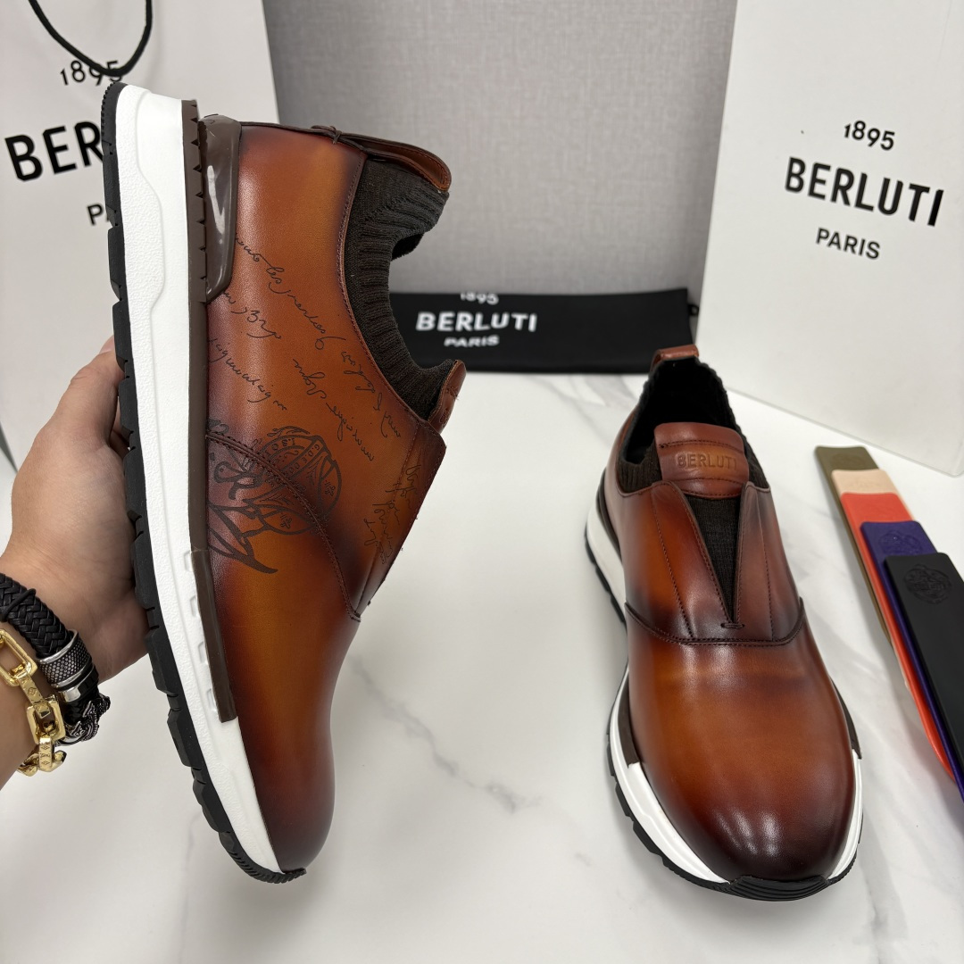 💋💍Berlut* 布鲁提 升级版第四代私模大底 Fast Track皮革运动鞋 官方 16700 最新