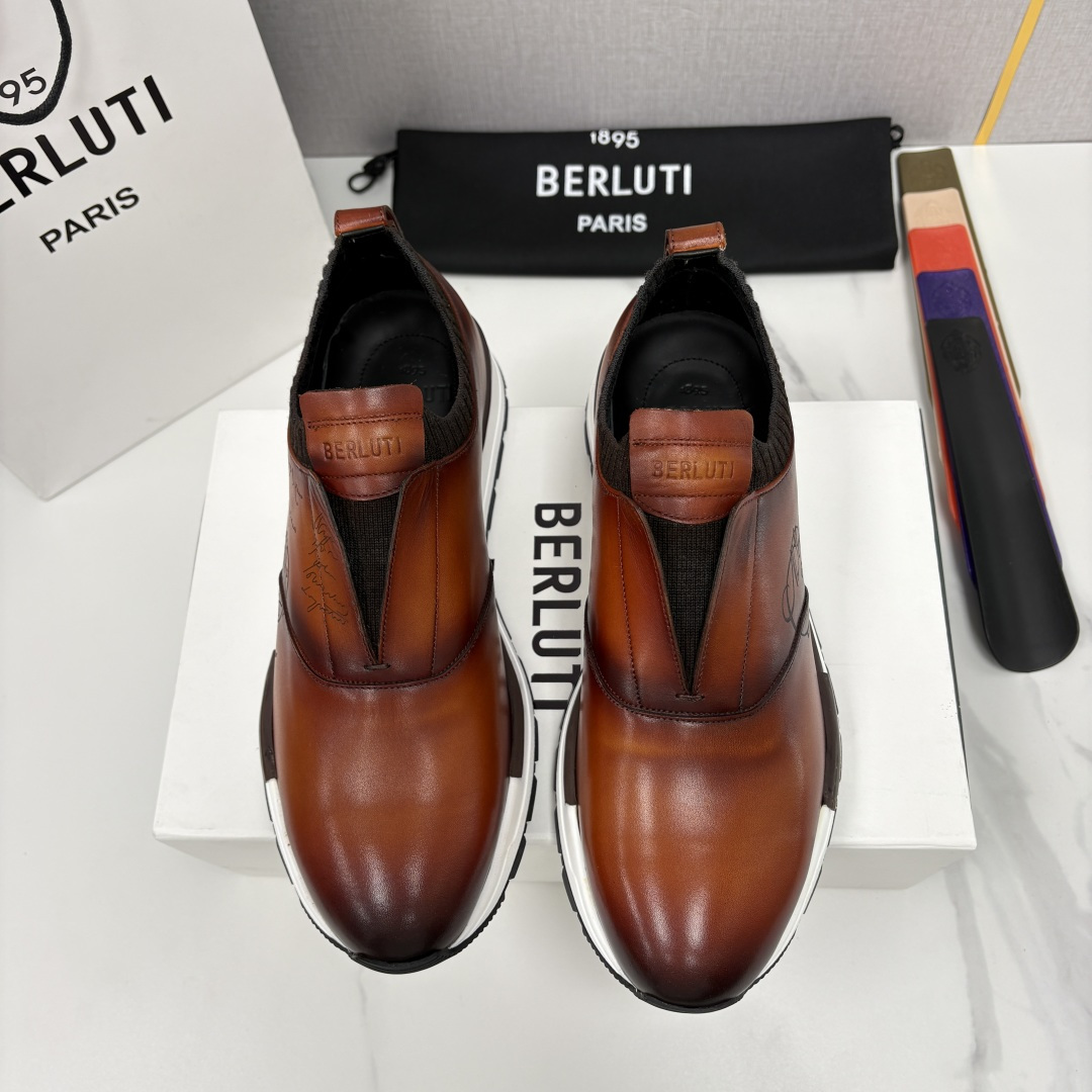 💋💍Berlut* 布鲁提 升级版第四代私模大底 Fast Track皮革运动鞋 官方 16700 最新