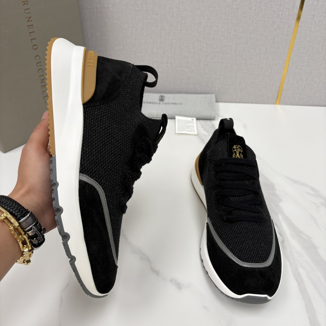 💋💍BC新品 Brunello Cucinell* 混色针织拼接绒面低帮运动鞋 官方 9,600 采用高