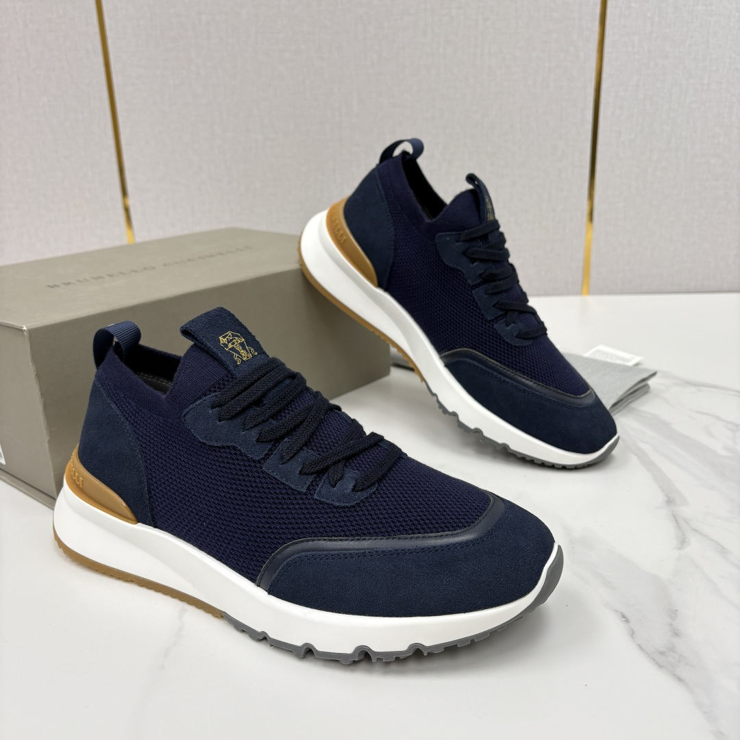 💋💍BC新品 Brunello Cucinell* 混色针织拼接绒面低帮运动鞋 官方 9,600 采用高