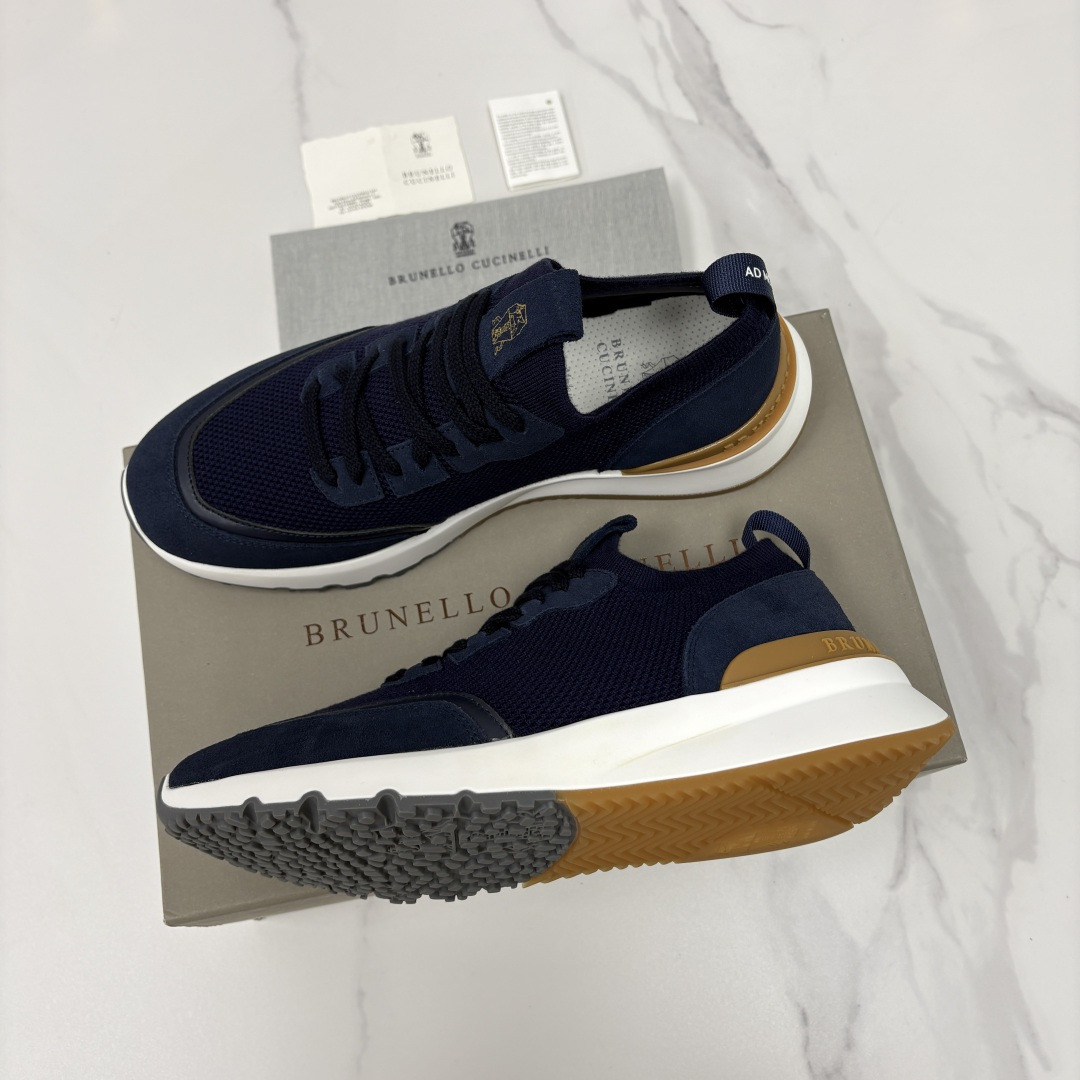 💋💍BC新品 Brunello Cucinell* 混色针织拼接绒面低帮运动鞋 官方 9,600 采用高