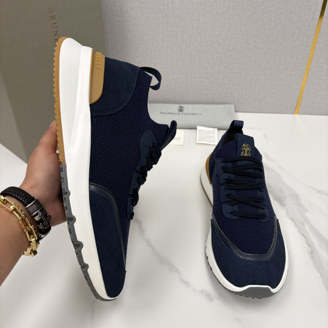 💋💍BC新品 Brunello Cucinell* 混色针织拼接绒面低帮运动鞋 官方 9,600 采用高