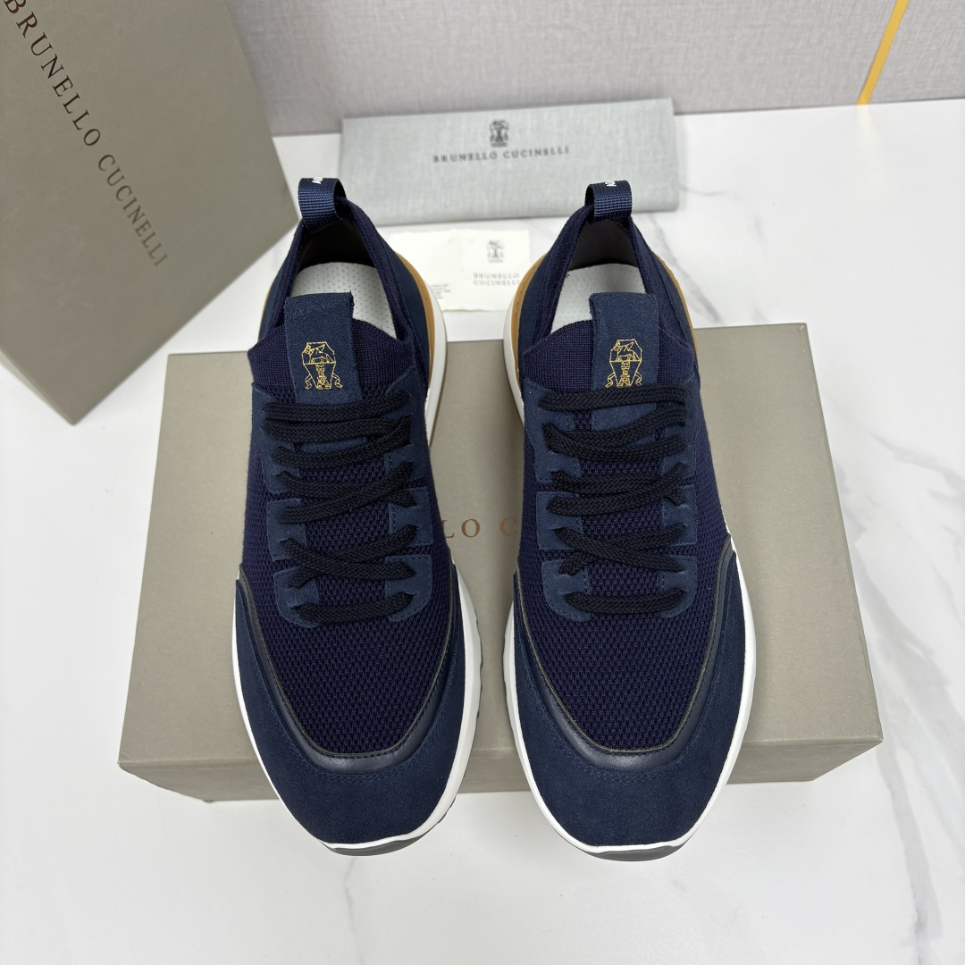 💋💍BC新品 Brunello Cucinell* 混色针织拼接绒面低帮运动鞋 官方 9,600 采用高