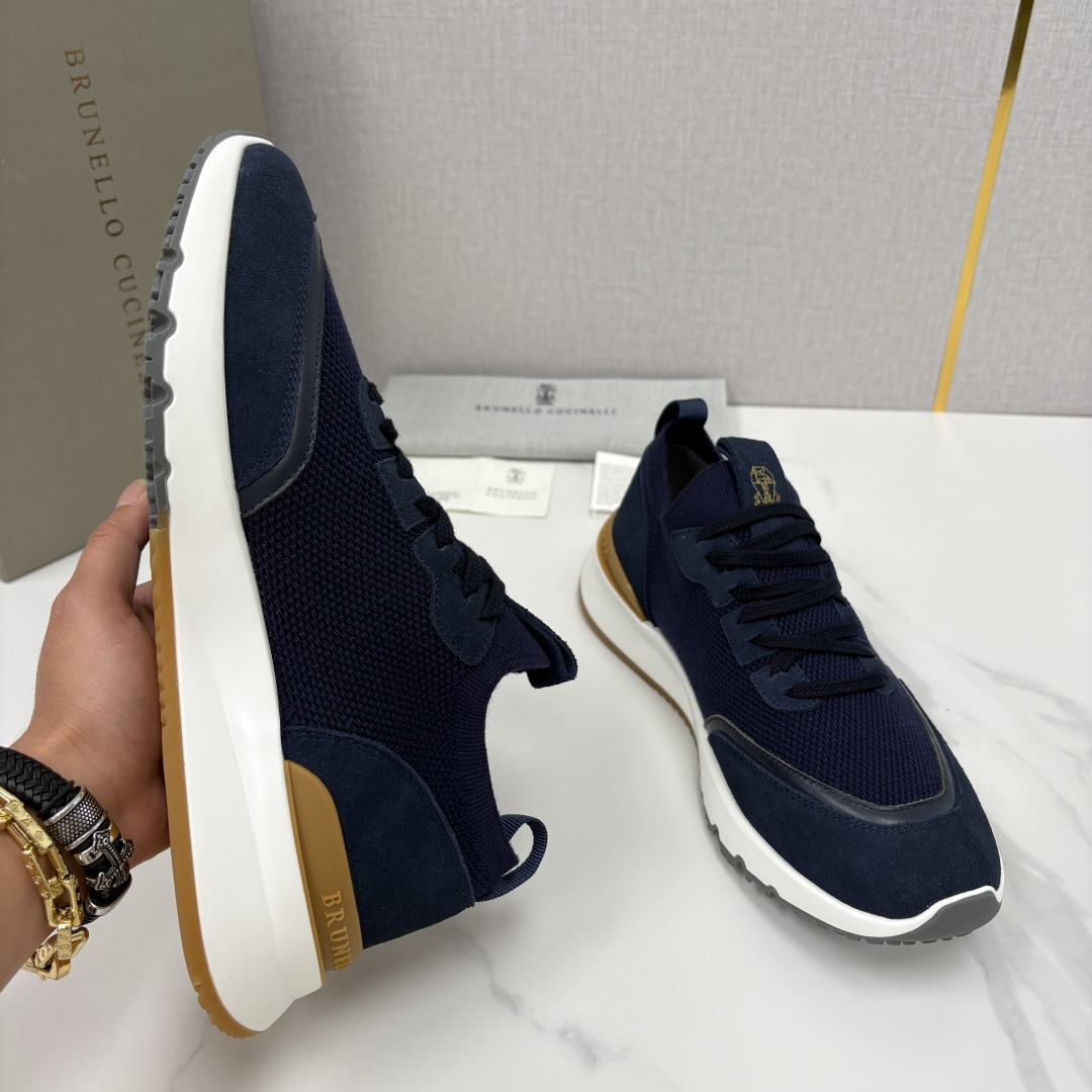 💋💍BC新品 Brunello Cucinell* 混色针织拼接绒面低帮运动鞋 官方 9,600 采用高