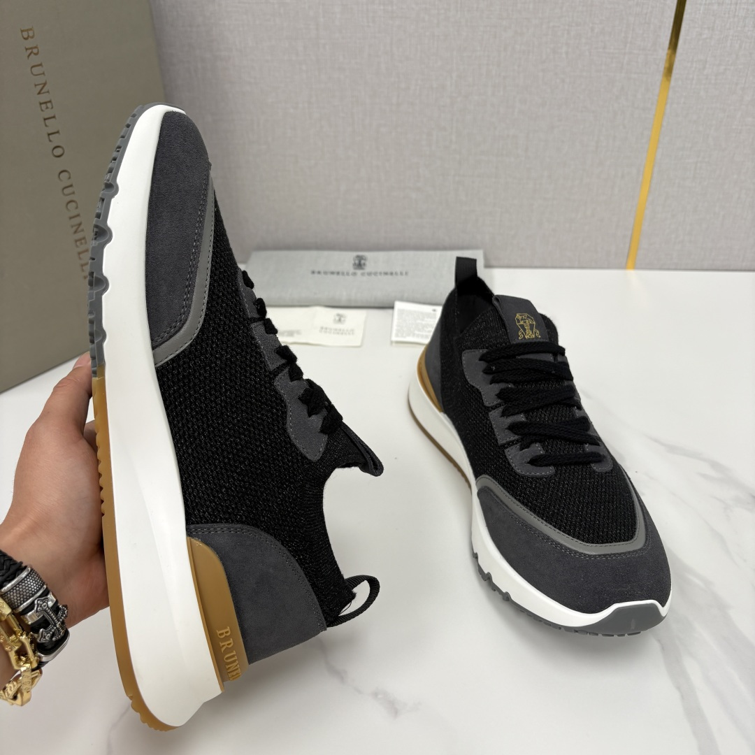 💋💍BC新品 Brunello Cucinell* 混色针织拼接绒面低帮运动鞋 官方 9,600 采用高
