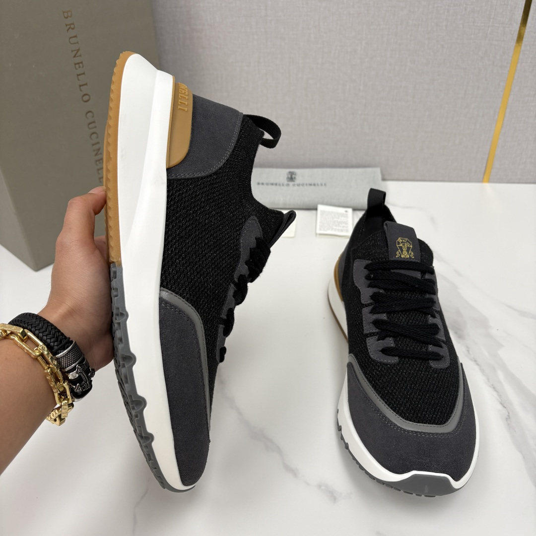 💋💍BC新品 Brunello Cucinell* 混色针织拼接绒面低帮运动鞋 官方 9,600 采用高