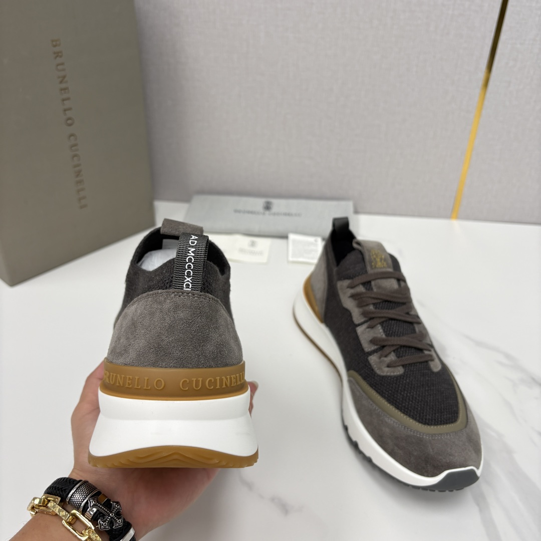 💋💍BC新品 Brunello Cucinell* 混色针织拼接绒面低帮运动鞋 官方 9,600 采用高
