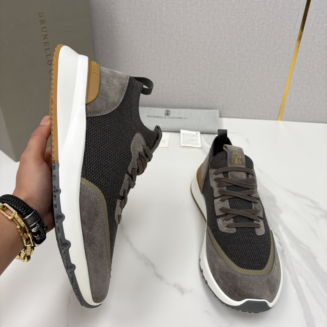 💋💍BC新品 Brunello Cucinell* 混色针织拼接绒面低帮运动鞋 官方 9,600 采用高