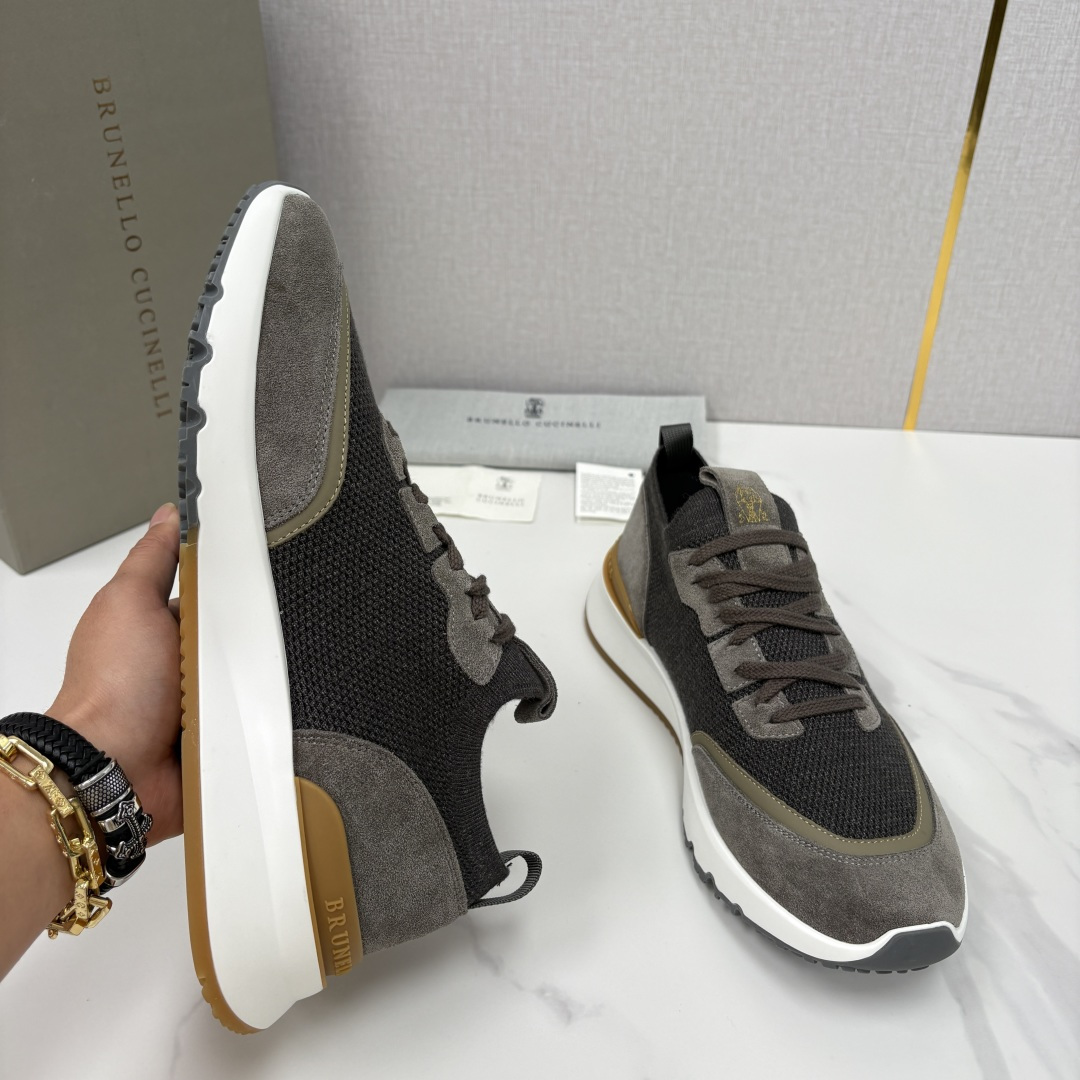 💋💍BC新品 Brunello Cucinell* 混色针织拼接绒面低帮运动鞋 官方 9,600 采用高
