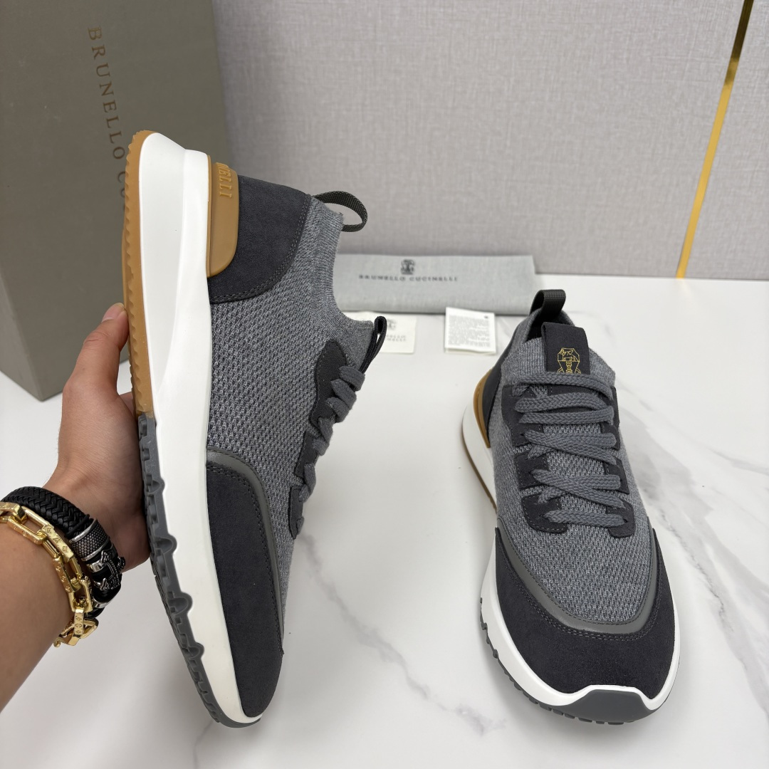 💋💍BC新品 Brunello Cucinell* 混色针织拼接绒面低帮运动鞋 官方 9,600 采用高