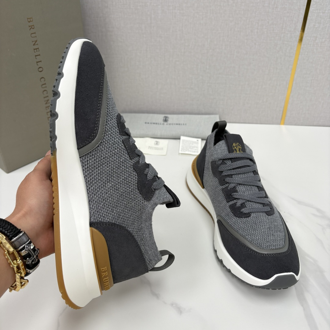💋💍BC新品 Brunello Cucinell* 混色针织拼接绒面低帮运动鞋 官方 9,600 采用高