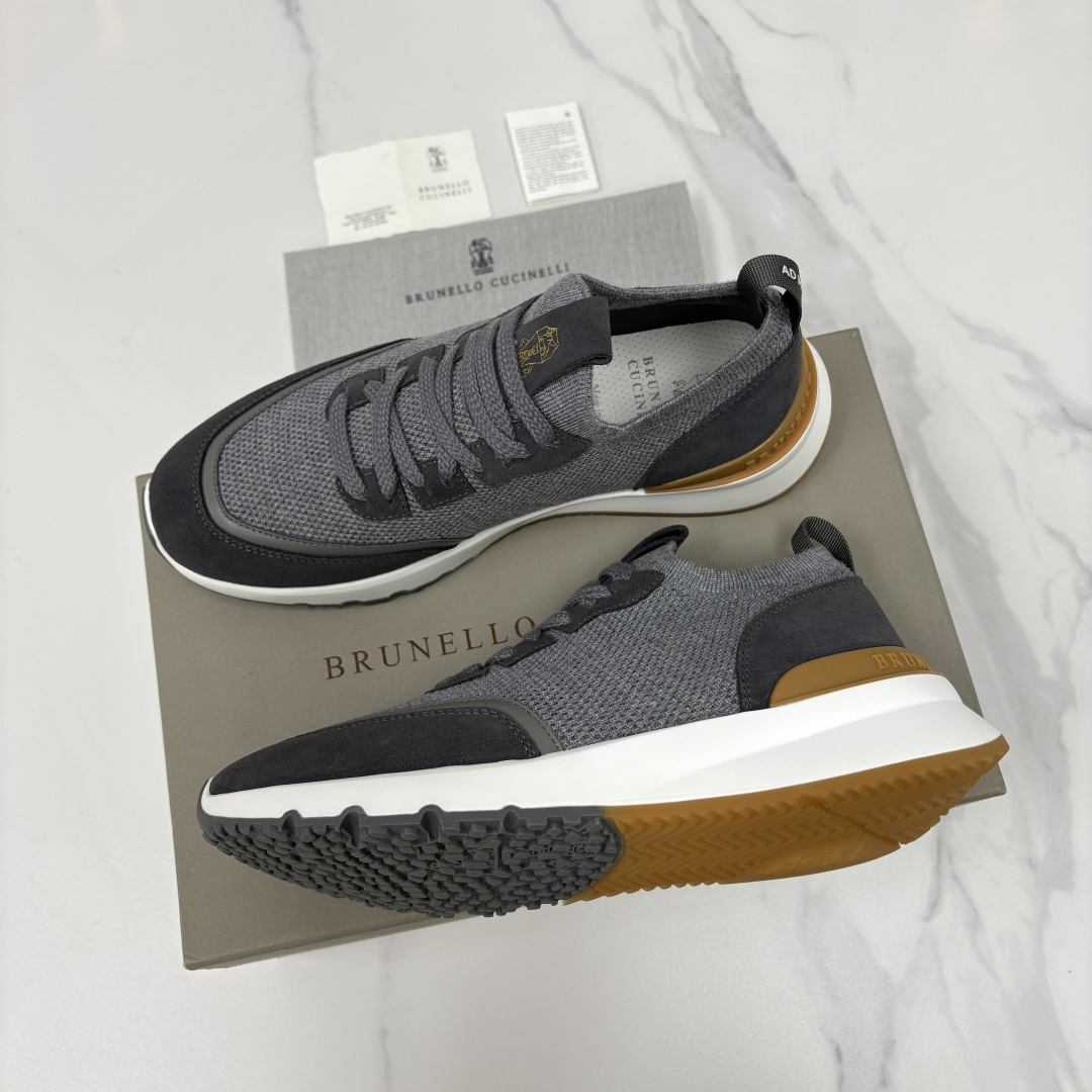 💋💍BC新品 Brunello Cucinell* 混色针织拼接绒面低帮运动鞋 官方 9,600 采用高