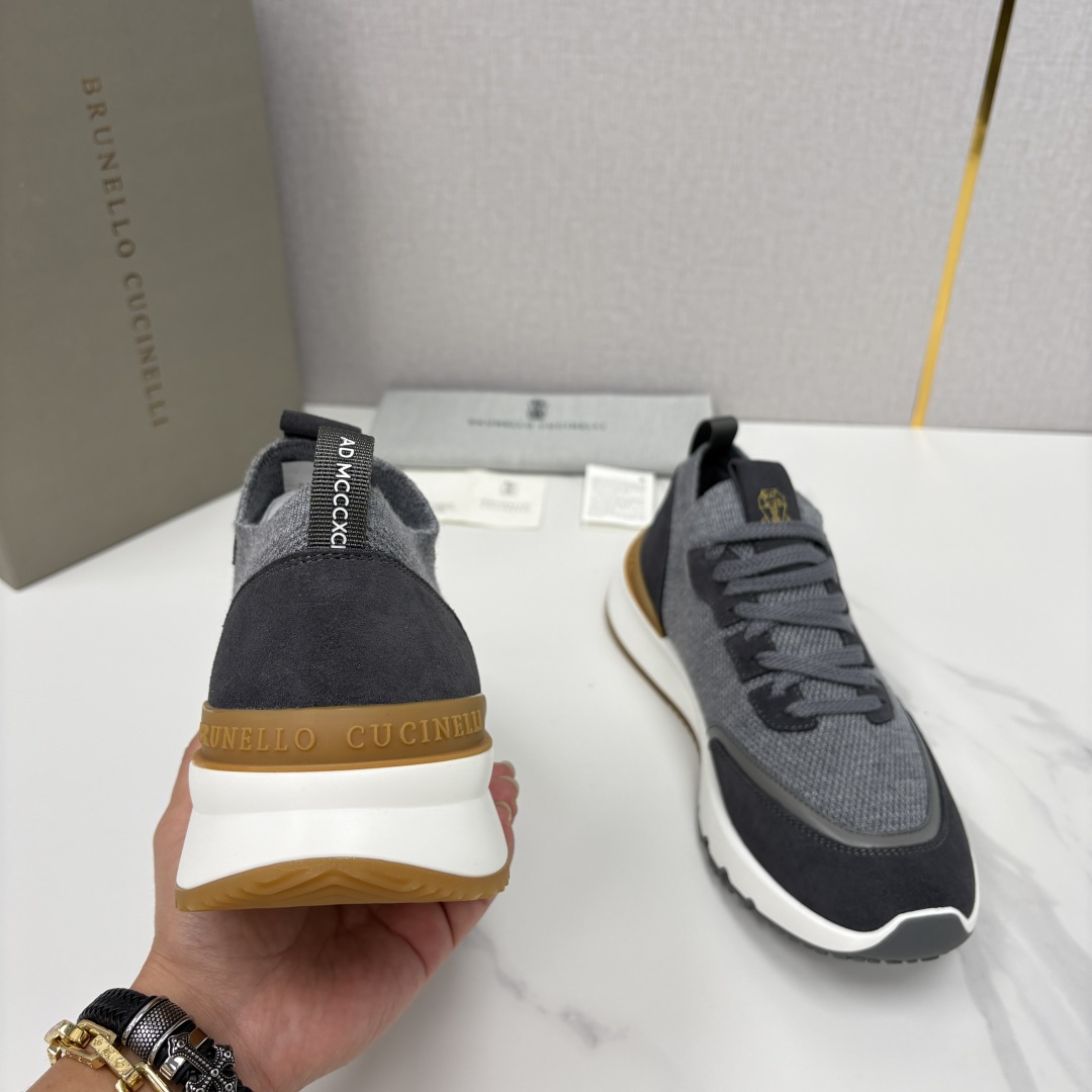 💋💍BC新品 Brunello Cucinell* 混色针织拼接绒面低帮运动鞋 官方 9,600 采用高