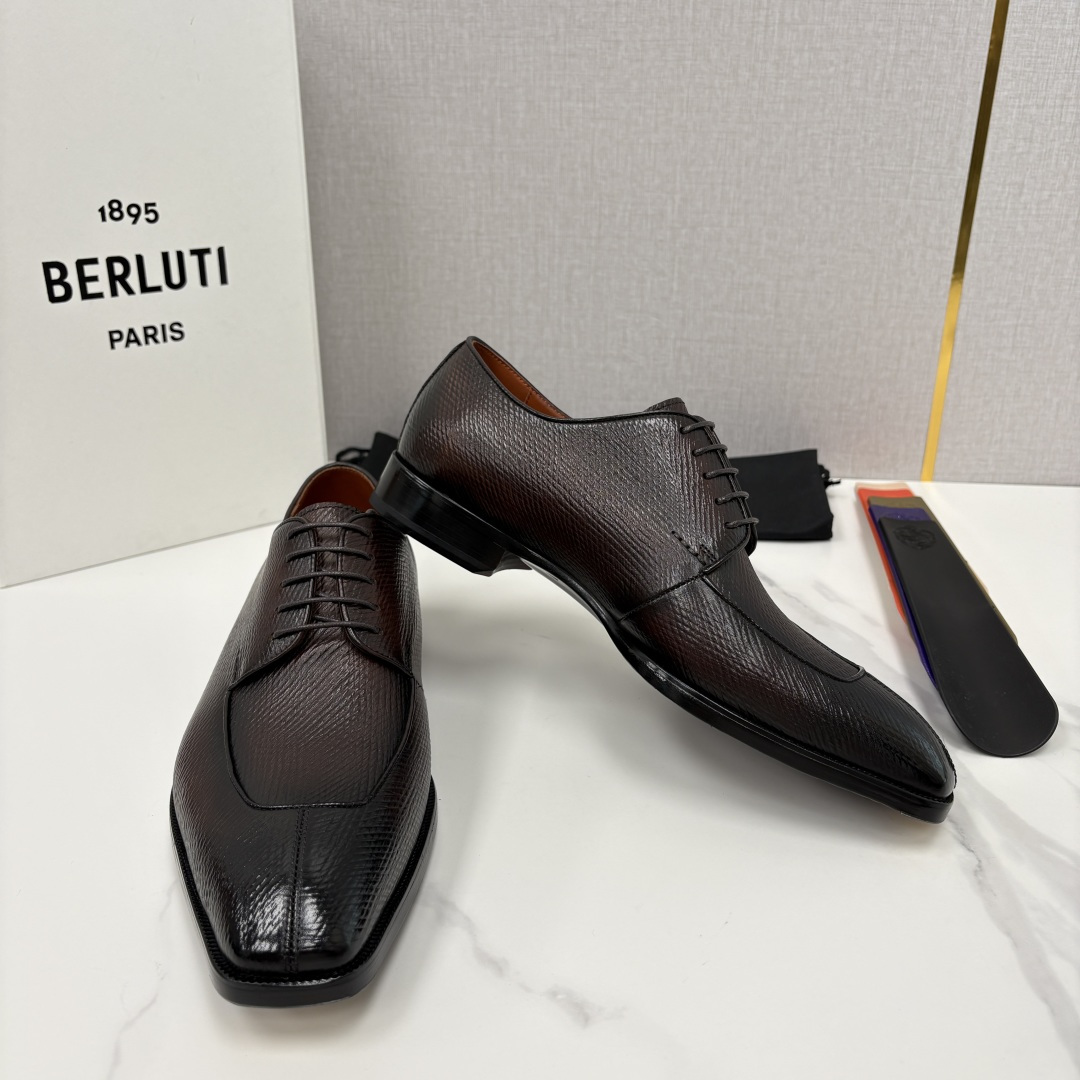 💋💍Berlut* 布鲁提 新款男士手工擦色正装皮鞋出货 甄选优质进口小牛皮鞋面 手工擦色工艺处理效果 