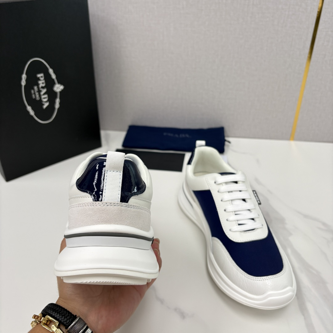 💋💍P 家新品  Prad* 普拉-达   新款男士小牛皮拼网布运动鞋出货！ 莞产猛货。机能风休闲鞋 |