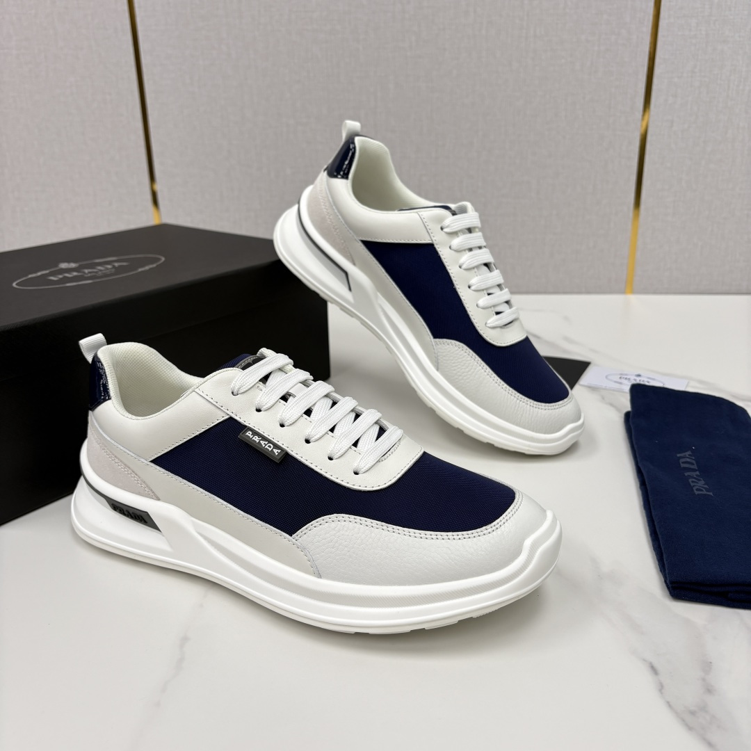 💋💍P 家新品  Prad* 普拉-达   新款男士小牛皮拼网布运动鞋出货！ 莞产猛货。机能风休闲鞋 |
