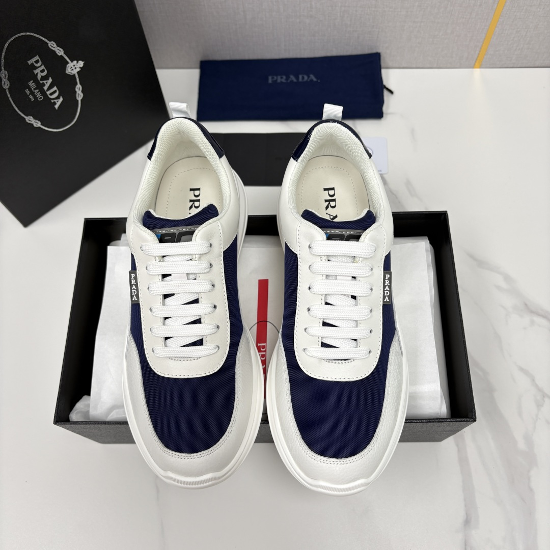 💋💍P 家新品  Prad* 普拉-达   新款男士小牛皮拼网布运动鞋出货！ 莞产猛货。机能风休闲鞋 |