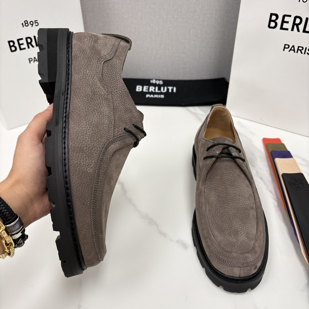 💋💍Berlut* 布鲁提 新品牛津鞋男士皮鞋  皮革德比鞋官方 21300，采用进口磨砂摔纹皮精制而成