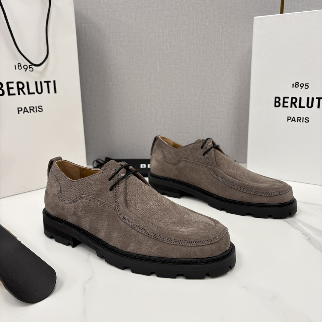 💋💍Berlut* 布鲁提 新品牛津鞋男士皮鞋  皮革德比鞋官方 21300，采用进口磨砂摔纹皮精制而成