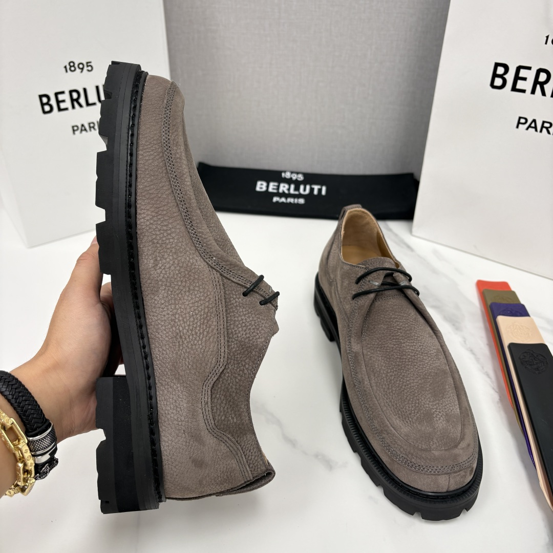 💋💍Berlut* 布鲁提 新品牛津鞋男士皮鞋  皮革德比鞋官方 21300，采用进口磨砂摔纹皮精制而成