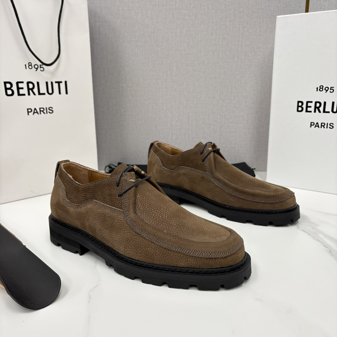 💋💍Berlut* 布鲁提 新品牛津鞋男士皮鞋  皮革德比鞋官方 21300，采用进口磨砂摔纹皮精制而成
