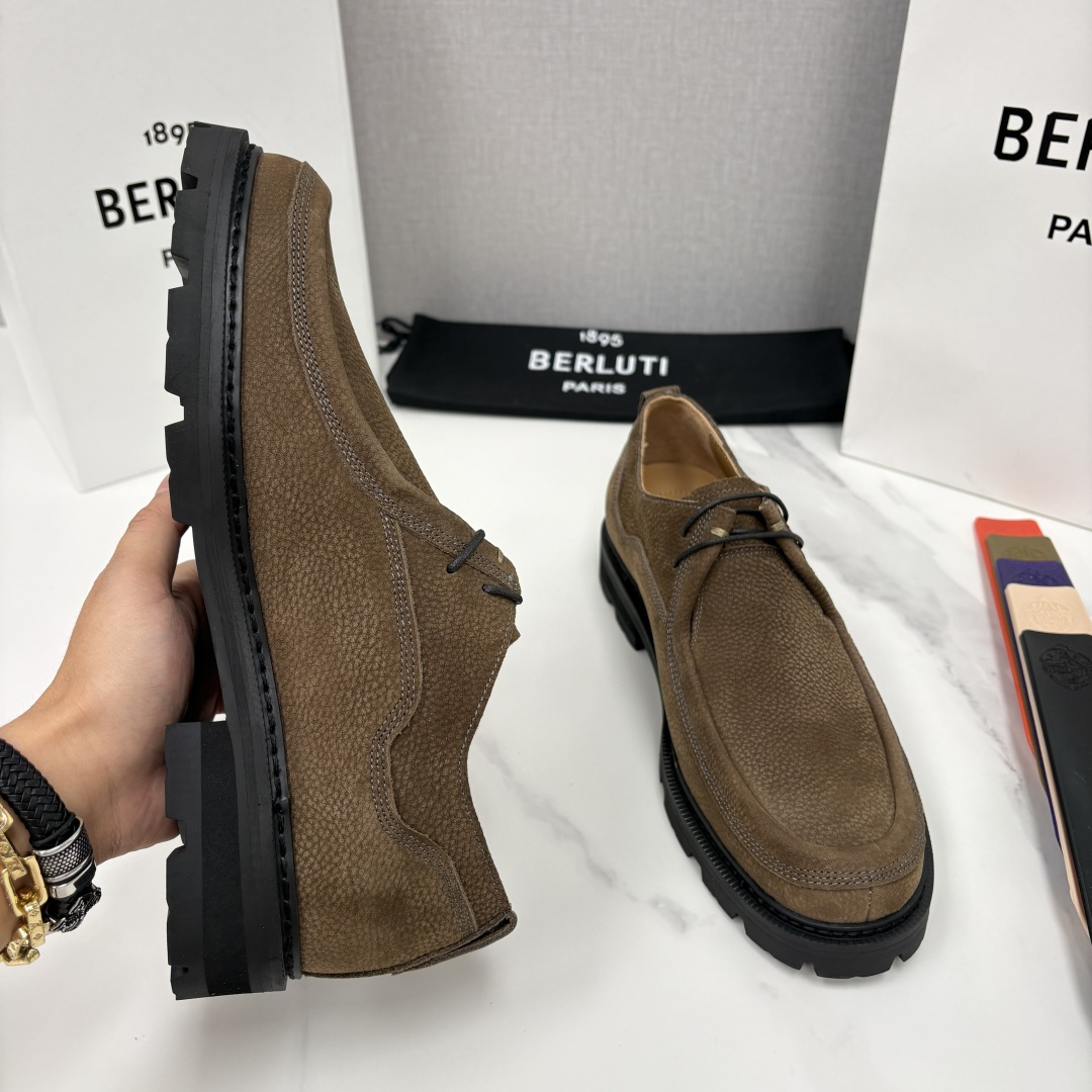 💋💍Berlut* 布鲁提 新品牛津鞋男士皮鞋  皮革德比鞋官方 21300，采用进口磨砂摔纹皮精制而成