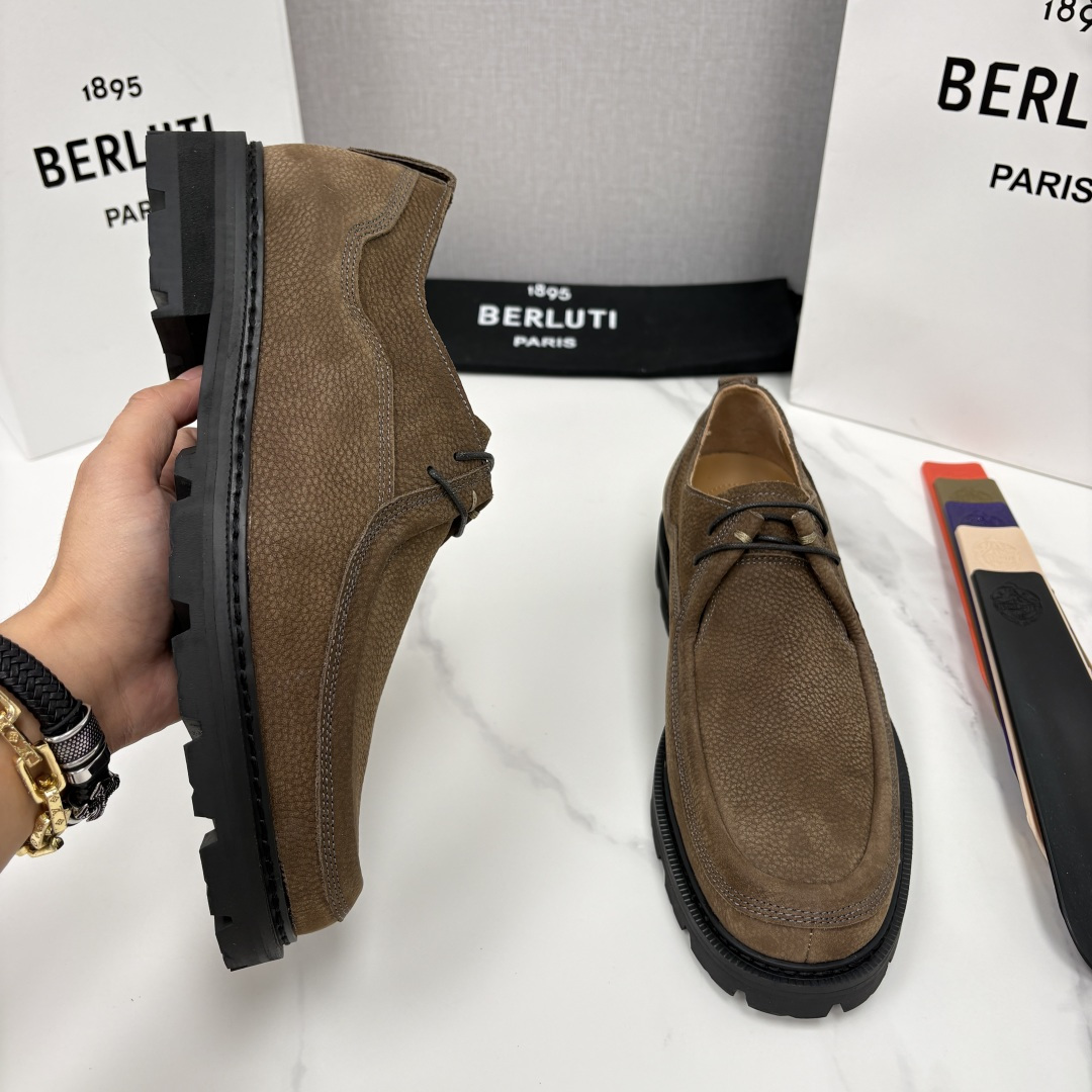 💋💍Berlut* 布鲁提 新品牛津鞋男士皮鞋  皮革德比鞋官方 21300，采用进口磨砂摔纹皮精制而成