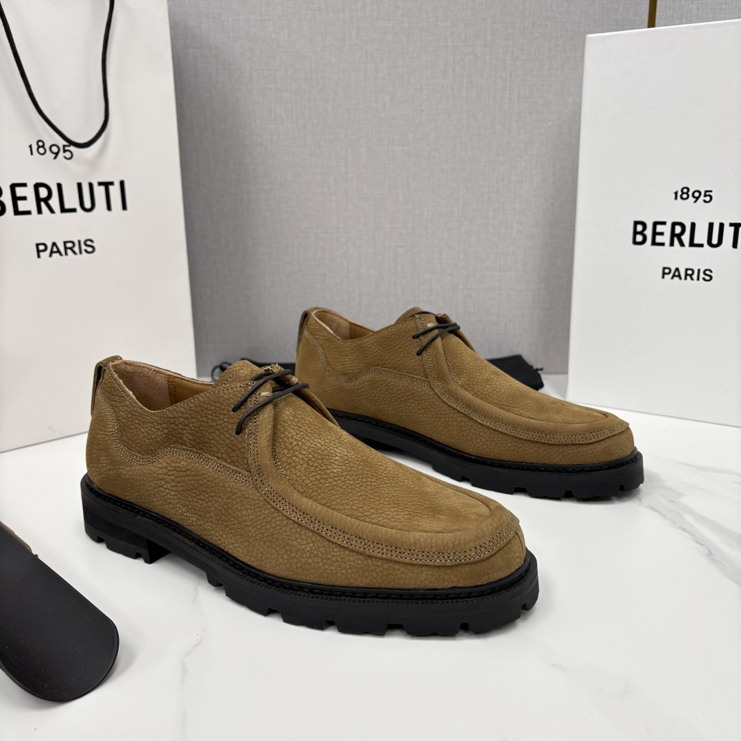 💋💍Berlut* 布鲁提 新品牛津鞋男士皮鞋  皮革德比鞋官方 21300，采用进口磨砂摔纹皮精制而成