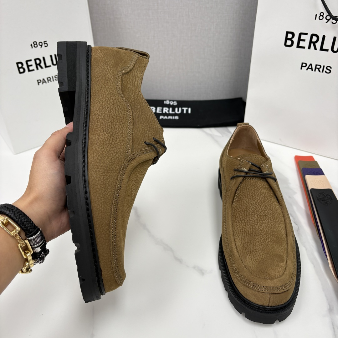 💋💍Berlut* 布鲁提 新品牛津鞋男士皮鞋  皮革德比鞋官方 21300，采用进口磨砂摔纹皮精制而成