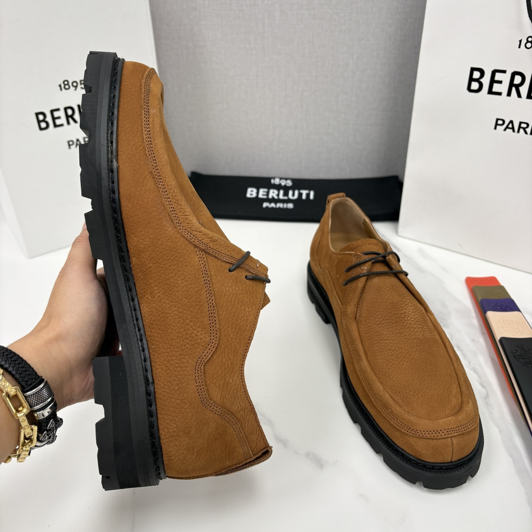 💋💍Berlut* 布鲁提 新品牛津鞋男士皮鞋  皮革德比鞋官方 21300，采用进口磨砂摔纹皮精制而成