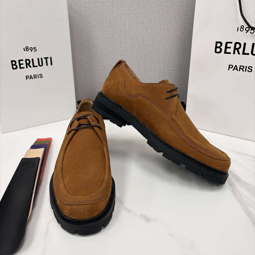 💋💍Berlut* 布鲁提 新品牛津鞋男士皮鞋  皮革德比鞋官方 21300，采用进口磨砂摔纹皮精制而成