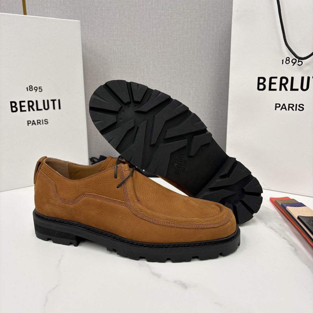 💋💍Berlut* 布鲁提 新品牛津鞋男士皮鞋  皮革德比鞋官方 21300，采用进口磨砂摔纹皮精制而成
