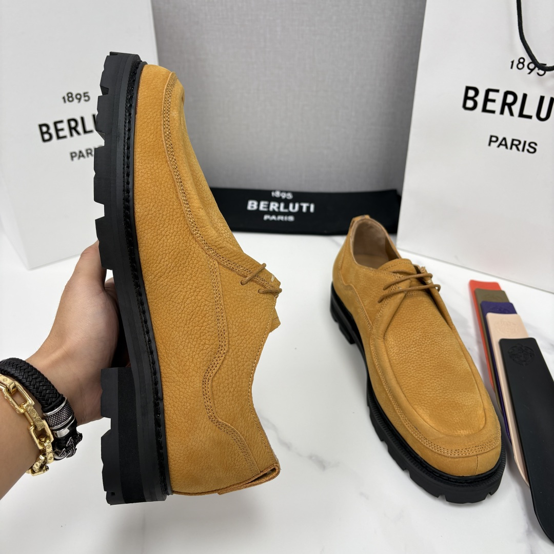 💋💍Berlut* 布鲁提 新品牛津鞋男士皮鞋  皮革德比鞋官方 21300，采用进口磨砂摔纹皮精制而成