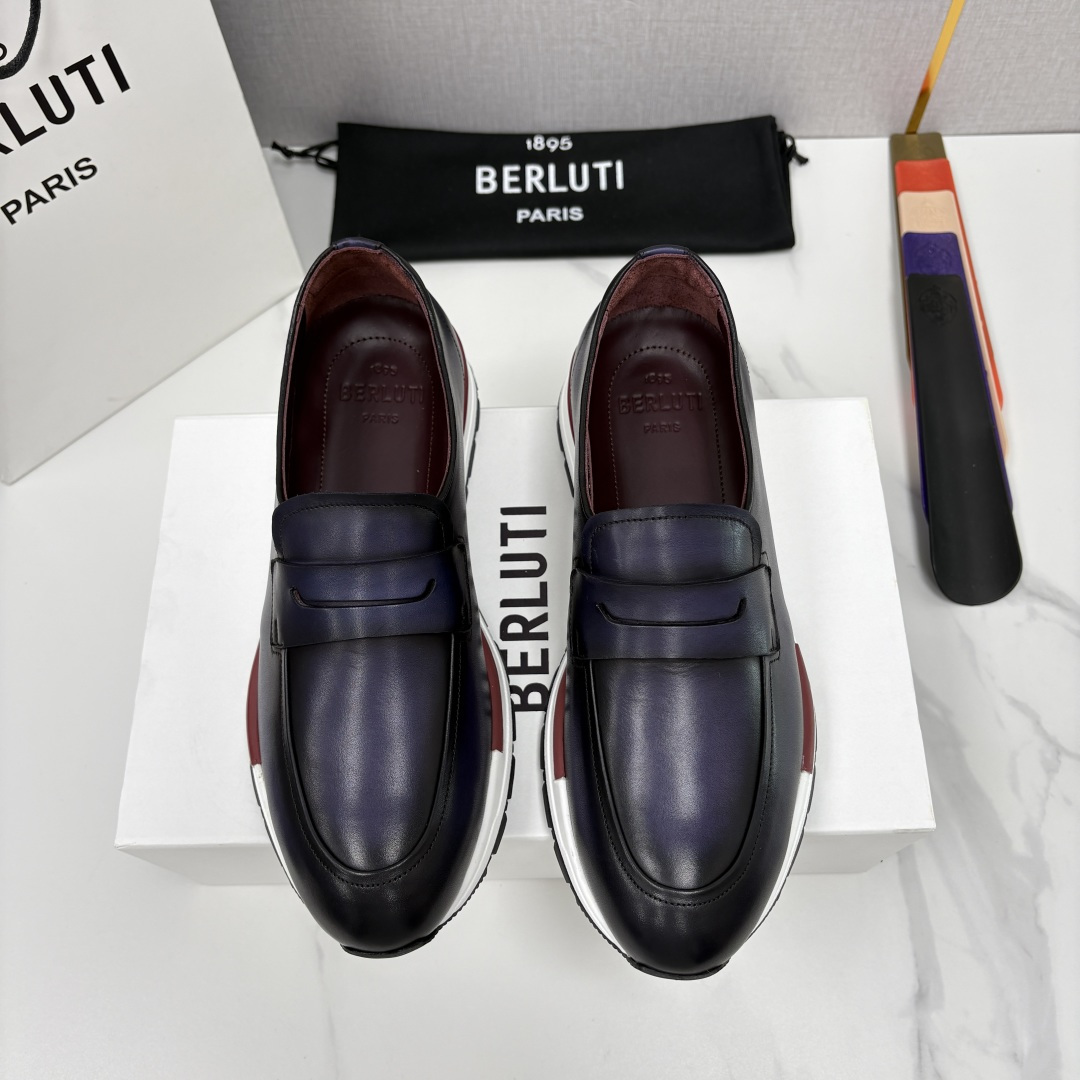 💋💍Berlut* 布鲁提 升级版第四代私模大底 Fast Track皮革乐福运动鞋  官方 16700
