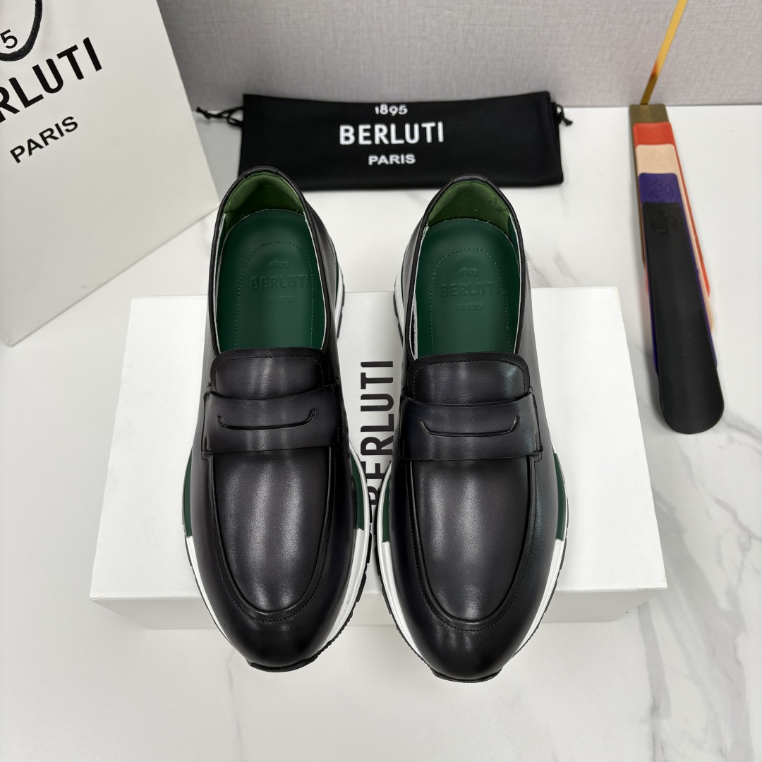💋💍Berlut* 布鲁提 升级版第四代私模大底 Fast Track皮革乐福运动鞋  官方 16700