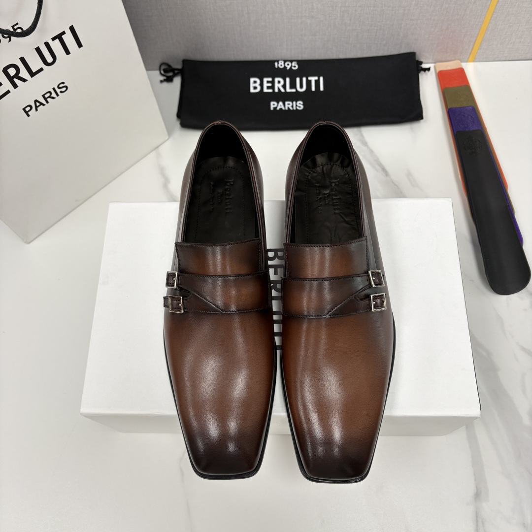 💋💍Berlut* 布鲁提  新款Mont-Thabor 双孟克皮鞋  男士手工擦色正装鞋上新🆕   B
