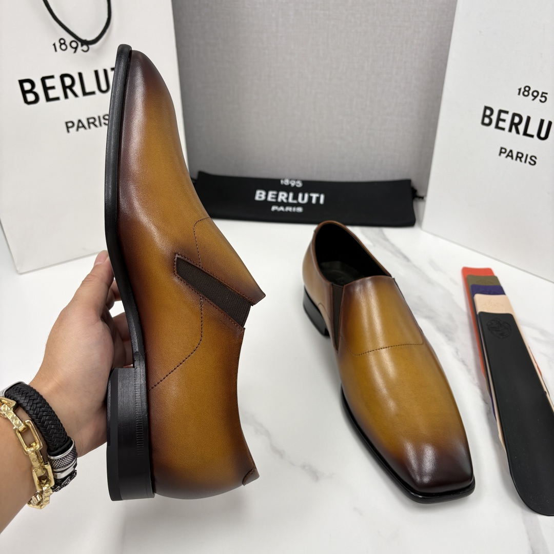 💋💍Berlut* 布鲁提  新款切尔西乐福鞋皮鞋   优雅与舒适的绅士之选[烟花] 男士手工擦色正装鞋