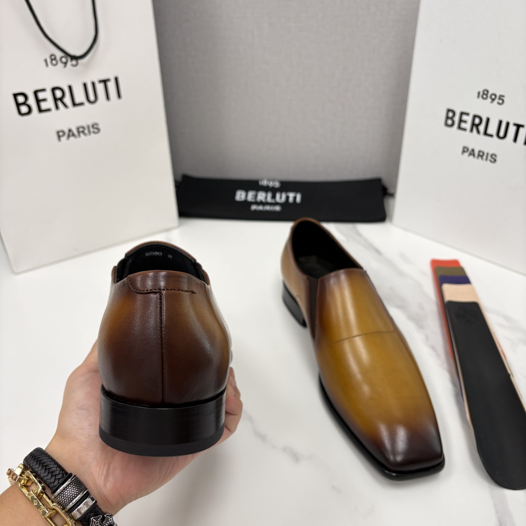 💋💍Berlut* 布鲁提  新款切尔西乐福鞋皮鞋   优雅与舒适的绅士之选[烟花] 男士手工擦色正装鞋