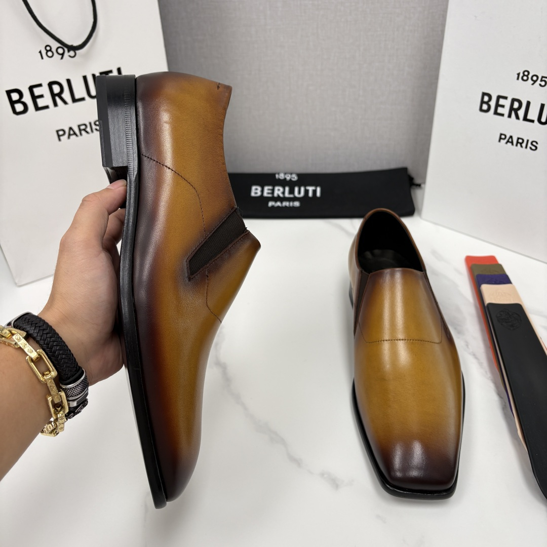 💋💍Berlut* 布鲁提  新款切尔西乐福鞋皮鞋   优雅与舒适的绅士之选[烟花] 男士手工擦色正装鞋